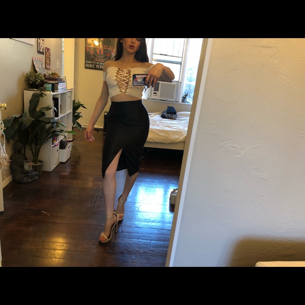 Misha Collection black satin skirt